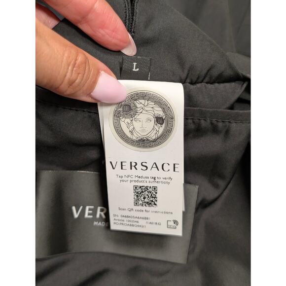 Versace Black Windbreak Bomber Leather Jacket Size Large - Picture 7 of 10